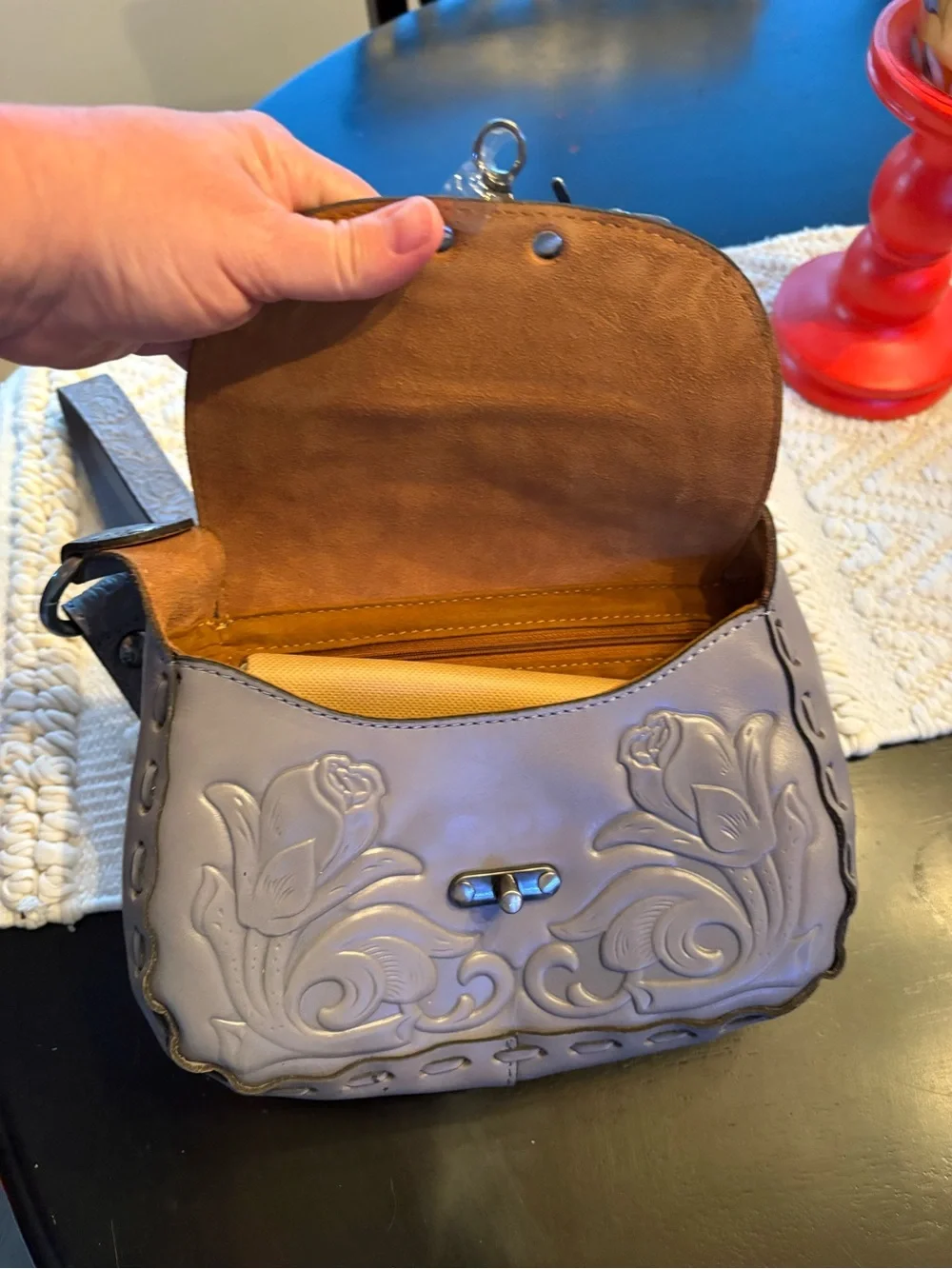 Patricia Nash Lavender Gray Embossed Leather Shoulder Bag